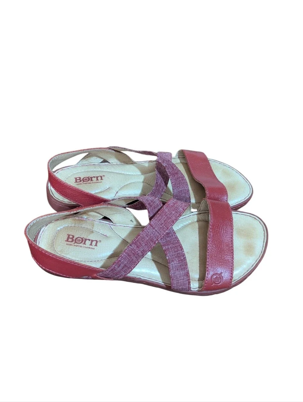 Born Red Elastic Criss Cross Straps Slingback Comfort Summer Casual Sandals Sz 9